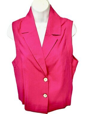 Vanessa Scott Linen Blend Sleeveless Blazer Vest Hot Pink Size M Italy